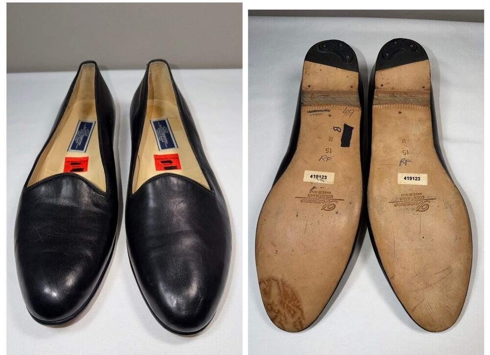 Bragano Vtg Men's Haan Italy 15 Black Leather Dress Shoes Loafers Fully Restored